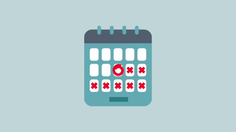 Ilustração de um calendário com uma data destacada seguida por dias marcados com cruzes vermelhas, indicando que um prazo não foi cumprido.
