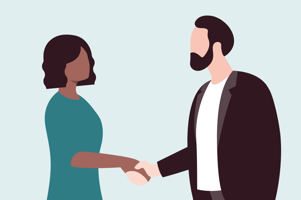 Ilustração de duas pessoas apertando as mãos
